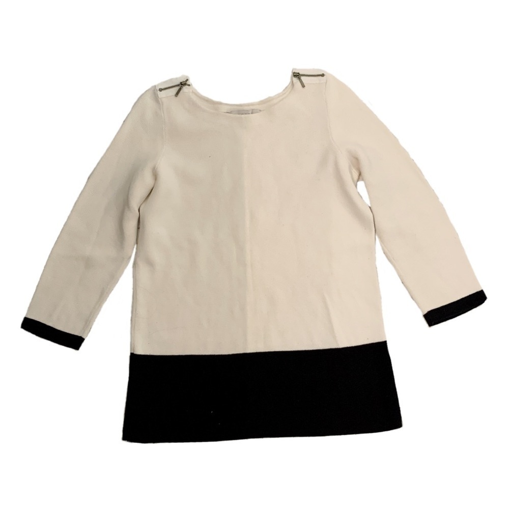 Loft Cream and Black Knit Zip Shoulder Sweater